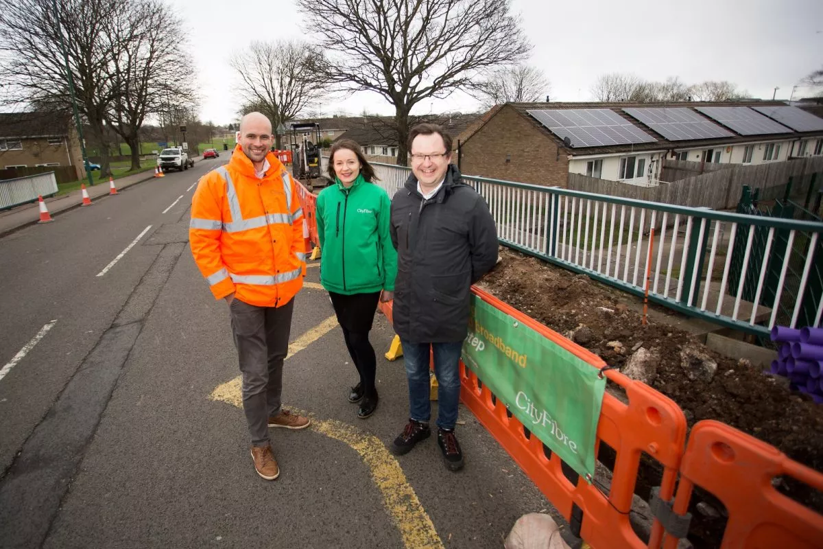 L R Harry King of City Fibre Dominika Walker of City Fibre MP Alex Norris