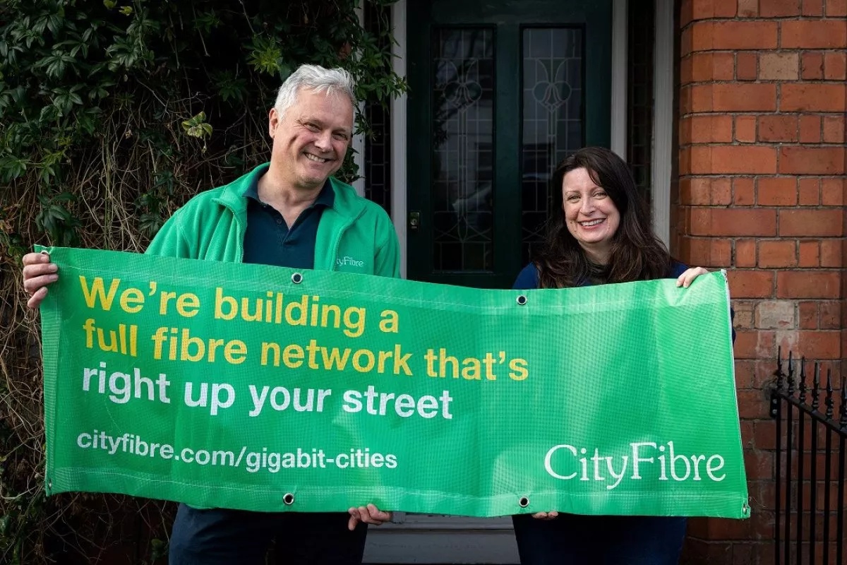 City Fibre Neil Madle and first live customer Kate Bharucha
