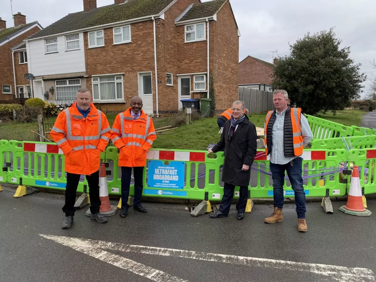 Neal Wright with Mark Pawsey MP and City Fibre representatives